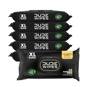 dude wipes, Flushable, Extra-Large Adult Wet Wipes, Shea Butter & Aloe, Hygienic, Convenient, Gentle, Moisturizing, Quick, Fresh, Reliable, Essential, Practical, Effective, Convenient.