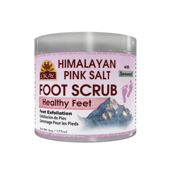 Naturals Pink Salt Foot Scrub, OKAY Pure Naturals Pink Salt Foot Scrub, 6oz jar for exfoliation, Exfoliates and refreshes tired feet, Pink salt scrub for natural care, Revitalizes and softens skin, Dermatologist-tested foot scrub, Rejuvenates with natural ingredients, Refreshing spa treatment at home, Trusted brand for effective skincare, Essential for smooth, refreshed feet.