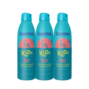 coppertone baby, Coppertone Kids Sunscreen Spray SPF 50, Pack of 3 for long-lasting protection, 5.5 oz size for on-the-go use, Water-resistant formula, Broad-spectrum sun protection, Specifically designed for kids, Fast and easy spray application, Dermatologist-tested sun protection, Gentle on sensitive skin, Trusted brand for family sun care.