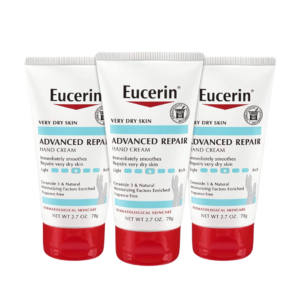 eucerin hand cream, Eucerin Hand Cream for Very Dry Skin, Fragrance-free Advanced Repair formula, 2.7 oz tube, pack of 3, Intensive moisturization for hands, Dermatologist-recommended hand care, Hydrates and soothes dry, cracked skin, Triple pack for long-lasting relief, Fast-absorbing, non-greasy formula, Nourishes and repairs rough hands, Eucerin quality for soft, healthy skin.