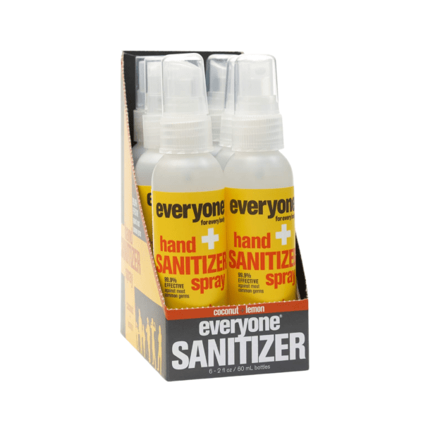 everyone hand sanitizer, Hand Sanitizer Spray, Travel Size, Coconut Lemon, 2oz, Pack of 6, Antibacterial, On-the-go, Refreshing Scent, Portable, Clean Hands, Convenient, Hygiene Essential, Effective Formula, TSA Approved, Multipack, Essential Oils, Natural Ingredients